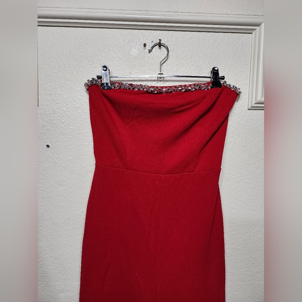 Lulus Lavish Muse Red Rhinestone Strapless Jumpsuit S Wedding Party Prom Evening - Picture 7 of 10